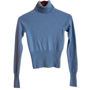 VTG Y2K Halogen 100% Cashmere Light Blue Turtleneck Sweater Sz Small Quiet Luxe